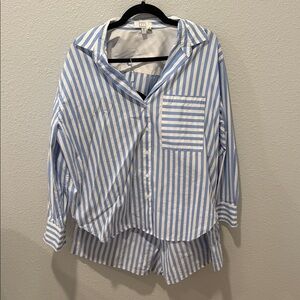 AYR Blue & White Staycation short and shirt set